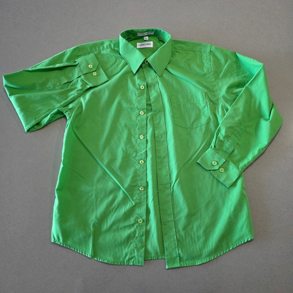 Berlioni Italy Mens Lime Green Long Sleeve Button Down Dress Shirt Size 14